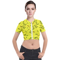 Abstract Pattern Geometric Backgrounds   Short Sleeve Cropped Jacket by Eskimos