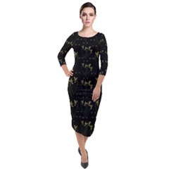 Exotic Snow Drop Flowers In A Loveable Style Quarter Sleeve Midi Velour Bodycon Dress by pepitasart