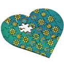Yellow And Blue Proud Blooming Flowers Wooden Puzzle Heart View3