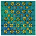 Yellow And Blue Proud Blooming Flowers Wooden Puzzle Square View1