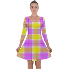 Pink Tartan-8 Quarter Sleeve Skater Dress by tartantotartanspink