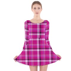 Pink Tartan-9 Long Sleeve Velvet Skater Dress by tartantotartanspink