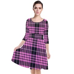 Pink Tartan 3 Quarter Sleeve Waist Band Dress by tartantotartanspink