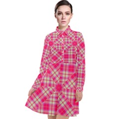 Pink Tartan-10 Long Sleeve Chiffon Shirt Dress by tartantotartanspink