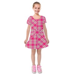Pink Tartan-10 Kids  Short Sleeve Velvet Dress by tartantotartanspink