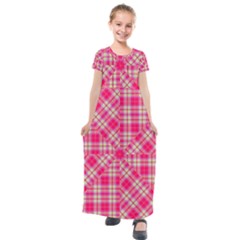 Pink Tartan-10 Kids  Short Sleeve Maxi Dress by tartantotartanspink