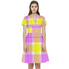 Pink Tartan-8 Short Sleeve Waist Detail Dress by tartantotartanspink2