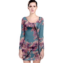 Colorful Floral Leaves Photo Long Sleeve Bodycon Dress by dflcprintsclothing