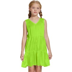 Color Green Yellow Kids  Sleeveless Tiered Mini Dress by Kultjers