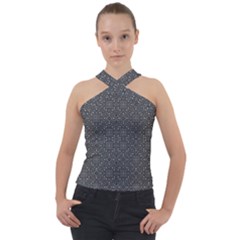 Black And White Ethnic Pattern Cross Neck Velour Top by RedPanda