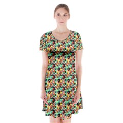 Color Spots Short Sleeve V-neck Flare Dress by Sparkle