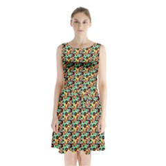 Color Spots Sleeveless Waist Tie Chiffon Dress by Sparkle