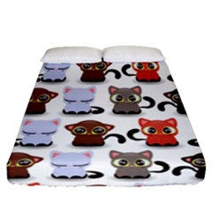 Seamless Pattern With Cute Little Kittens Various Color Fitted Sheet (queen Size) by Jancukart