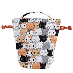 Cute-cat-kitten-cartoon-doodle-seamless-pattern Drawstring Bucket Bag by Jancukart