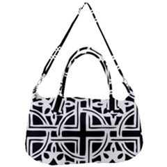 Black And White Geometric Geometry Pattern Removal Strap Handbag by Jancukart