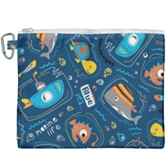 Seamless-pattern-vector-submarine-with-sea-animals-cartoon Canvas Cosmetic Bag (xxxl) by Jancukart