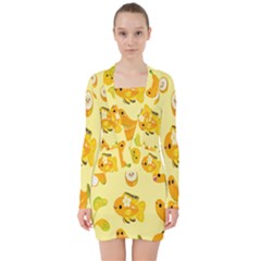 Banana Cichlid V-neck Bodycon Long Sleeve Dress by artworkshop
