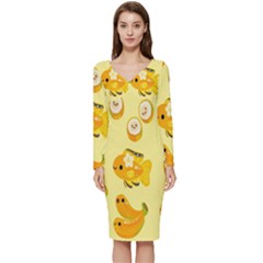 Banana Cichlid Long Sleeve V-neck Bodycon Dress  by artworkshop