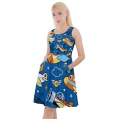 Seamless-pattern-with-nice-planes-cartoon Knee Length Skater Dress With Pockets by Jancukart