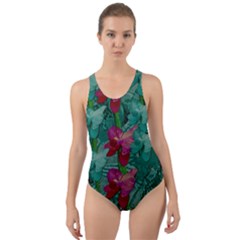 Rare Excotic Forest Of Wild Orchids Vines Blooming In The Calm Cut-out Back One Piece Swimsuit by pepitasart