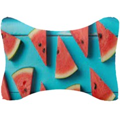 Watermelon Blue Background Seat Head Rest Cushion by artworkshop