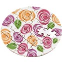 Colorful Seamless Floral, Flowers Pattern Wallpaper Background Wooden Puzzle Round View2