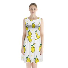 Pattern Lemon Texture Sleeveless Waist Tie Chiffon Dress by artworkshop