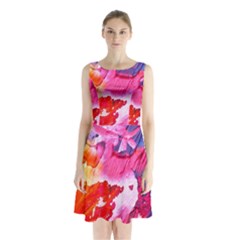 Colorful Painting Sleeveless Waist Tie Chiffon Dress by artworkshop