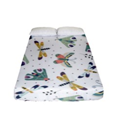 Seamless-pattern-with-moth-butterfly-dragonfly-white-backdrop Fitted Sheet (full/ Double Size) by Jancukart