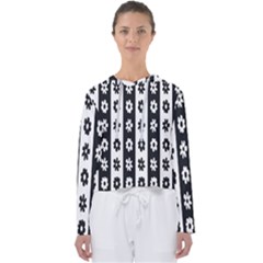 Black-and-white-flower-pattern-by-zebra-stripes-seamless-floral-for-printing-wall-textile-free-vecto Women s Slouchy Sweat by nate14shop