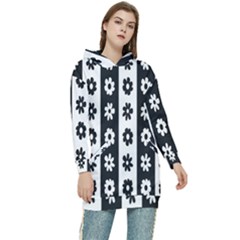 Black-and-white-flower-pattern-by-zebra-stripes-seamless-floral-for-printing-wall-textile-free-vecto Women s Long Oversized Pullover Hoodie by nate14shop