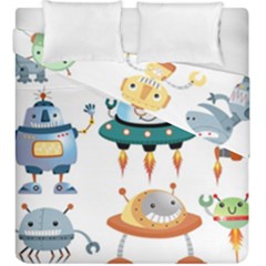 Vector-set-funny-robots-cartoon Duvet Cover Double Side (king Size) by Jancukart