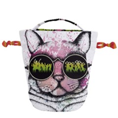 Black-cat-head Drawstring Bucket Bag by Jancukart