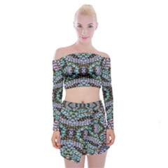 Pastels Repeats Off Shoulder Top With Mini Skirt Set by kaleidomarblingart