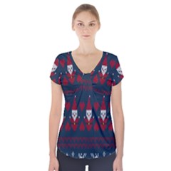 Christmas-seamless-knitted-pattern-background 003 Short Sleeve Front Detail Top by nate14shop