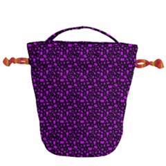 Small Bright Dayglo Purple Halloween Motifs Skulls, Spells & Cats On Spooky Black Drawstring Bucket Bag by PodArtist