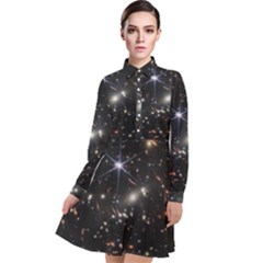 James Webb Space Telescope Deep Field Long Sleeve Chiffon Shirt Dress by PodArtist
