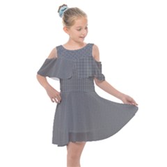 Small Soot Black And White Handpainted Houndstooth Check Watercolor Pattern Kids  Shoulder Cutout Chiffon Dress by PodArtist