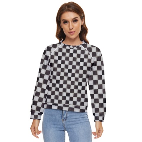 Large Black And White Watercolored Checkerboard Chess Women s Long Sleeve Raglan Tee by PodArtist