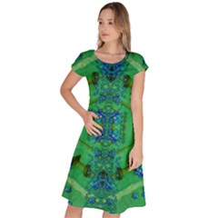 Vines Of Beautiful Flowers On A Painting In Mandala Style Classic Short Sleeve Dress by pepitasart