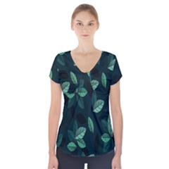 Leaves Short Sleeve Front Detail Top by nateshop
