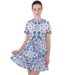 Blue-design Short Sleeve Shoulder Cut Out Dress  by nateshop