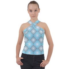 Triangle Blue Cross Neck Velour Top by nateshop