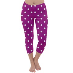 Polka-dots-purple White Capri Winter Leggings  by nateshop