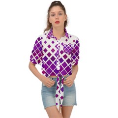 Pattern-box Purple White Tie Front Shirt  by nateshop