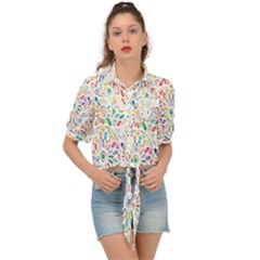 Flowery Floral Abstract Decorative Ornamental Tie Front Shirt  by artworkshop