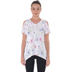 Background-flower Beatiful Cut Out Side Drop Tee by nateshop