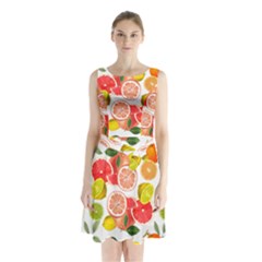 Citrus Fruit Seamless Pattern Sleeveless Waist Tie Chiffon Dress by Wegoenart