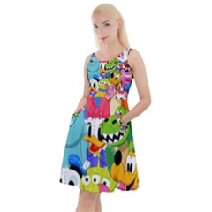 Illustration Cartoon Character Animal Cute Knee Length Skater Dress With Pockets by Sudhe