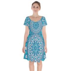 Mandala Blue Short Sleeve Bardot Dress by zappwaits
